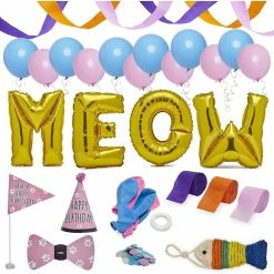 Blue Panda Special Occasions Meow Cat Birthday Party Supplies, With Balloons, Streamers, And Toys (20 Pieces)