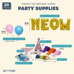 Blue Panda Special Occasions Meow Cat Birthday Party Supplies, With Balloons, Streamers, And Toys (20 Pieces)