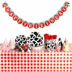 Blue Panda Dinnerware Sets Farm Animals Birthday Party Pack, Hats, Banner, Tablecloths (Serves 24, 195 Pieces)