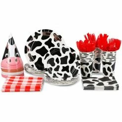 Blue Panda Dinnerware Sets Farm Animals Birthday Party Pack, Hats, Banner, Tablecloths (Serves 24, 195 Pieces)