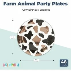 Blue Panda Farm Animal Party Plates, Cow Birthday Supplies (9 In, Foil, 48 Pack)
