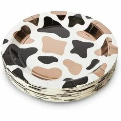 Blue Panda Farm Animal Party Plates, Cow Birthday Supplies (9 In, Foil, 48 Pack)