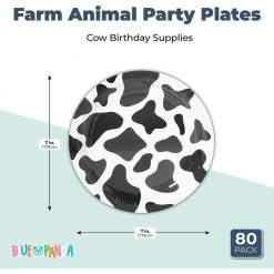 Blue Panda Farm Animal Party Plates, Cow Birthday Supplies (7 In, 80 Pack)