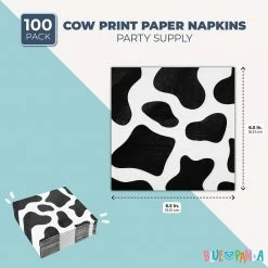 Blue Panda Cow Print Farm Animal Party Paper Napkins (6.5 X 6.5 In, 100 Pack)