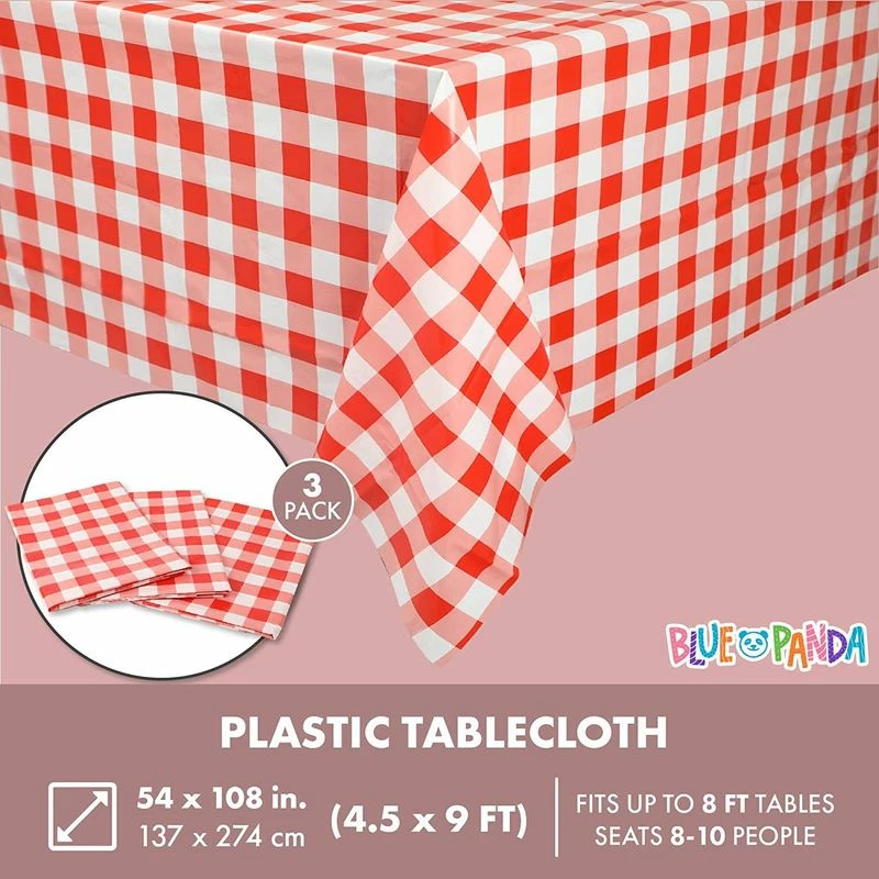 Blue Panda Tablecloths Country Red And White Checkered Tablecloth, Rustic Plastic Table Cover (54 X 108 In, 3 Pack) 4 Blue Panda Tablecloths Country Red And White Checkered Tablecloth, Rustic Plastic Table Cover (54 X 108 In, 3 Pack)