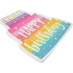 Blue Panda Happy Birthday Cake Die-Cut Paper Serving Plates (13 X 15 In, 15 Pack)
