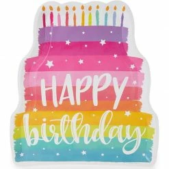 Blue Panda Happy Birthday Cake Die-Cut Paper Serving Plates (13 X 15 In, 15 Pack)
