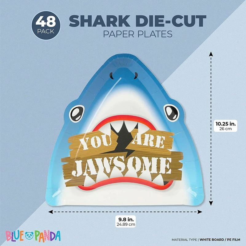 Blue Panda Shark Die-Cut Paper Plates For Birthday Party (10.25 X 9.8 In, 48 Pack) 4 Blue Panda Shark Die-Cut Paper Plates For Birthday Party (10.25 X 9.8 In, 48 Pack)