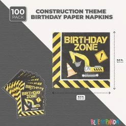Blue Panda Construction Theme Birthday Party Napkins (6.5 In, 100 Pack)