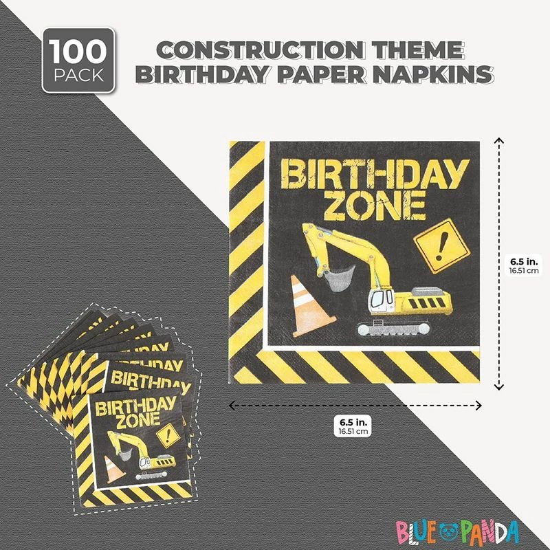 Blue Panda Construction Theme Birthday Party Napkins (6.5 In, 100 Pack) 4 Blue Panda Construction Theme Birthday Party Napkins (6.5 In, 100 Pack)