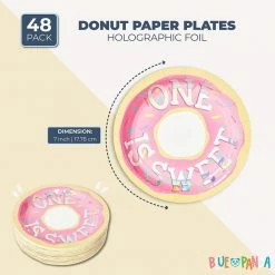 Blue Panda One Is Sweet Donut Paper Plates For 1st Birthday Party (7 In, 48 Pack)