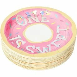 Blue Panda One Is Sweet Donut Paper Plates For 1st Birthday Party (7 In, 48 Pack)