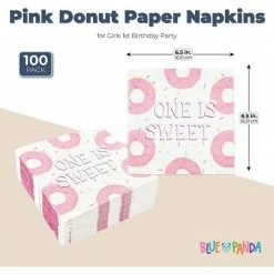Blue Panda Donut Party Napkins For 1st Birthday, One Is Sweet (Pink, 6.5 In, 100 Pack)
