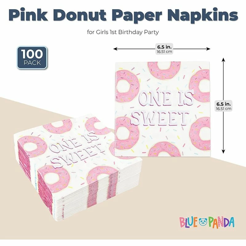 Blue Panda Donut Party Napkins For 1st Birthday, One Is Sweet (Pink, 6.5 In, 100 Pack) 4 Blue Panda Donut Party Napkins For 1st Birthday, One Is Sweet (Pink, 6.5 In, 100 Pack)
