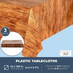 Blue Panda Special Occasions Wood Grain Plastic Tablecloths, Party Table Covers (54 X 108 Inches, 3 Pack)