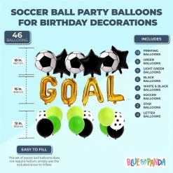 Blue Panda Soccer Ball Party Balloons For Birthday Decorations, Goal (46 Pieces)