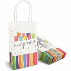 Blue Panda Feliz Cumpleanos Gift Bags With Handles For Birthday Parties (9 X 5.3 In, 24 Pack) Party Bags And Boxes