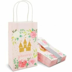 Blue Panda Pink Princess Castle Paper Birthday Party Gift Bags (9 X 5.3 In, 24 Piece) Party Bags And Boxes