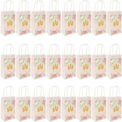 Blue Panda Pink Princess Castle Paper Birthday Party Gift Bags (9 X 5.3 In, 24 Piece) Party Bags And Boxes