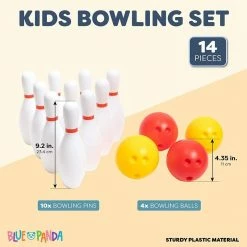 Blue Panda Kids Bowling Game With 10 Pins And 4 Balls (14 Piece Set) Games