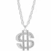 Blue Panda Dollar Sign Pendant Necklace For Halloween, Costumes (28 In, Silver)