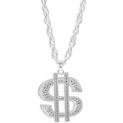 Blue Panda Dollar Sign Pendant Necklace For Halloween, Costumes (28 In, Silver)