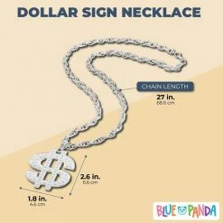 Blue Panda Dollar Sign Pendant Necklace For Halloween, Costumes (28 In, Silver)