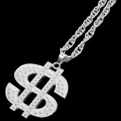 Blue Panda Dollar Sign Pendant Necklace For Halloween, Costumes (28 In, Silver)
