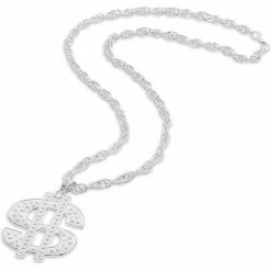 Blue Panda Dollar Sign Pendant Necklace For Halloween, Costumes (28 In, Silver)