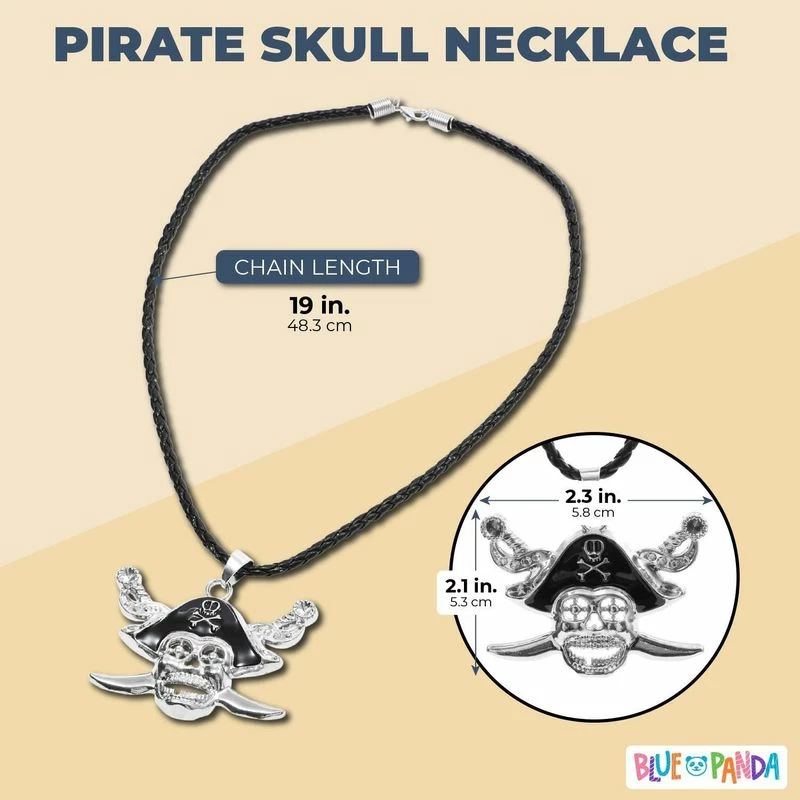 Blue Panda Pirate Skull And Crossed Swords Necklace With Cord (19 In, Silver) 4 Blue Panda Pirate Skull And Crossed Swords Necklace With Cord (19 In, Silver)