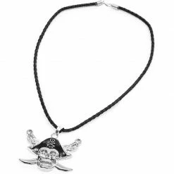 Blue Panda Pirate Skull And Crossed Swords Necklace With Cord (19 In, Silver) 9 Blue Panda Pirate Skull And Crossed Swords Necklace With Cord (19 In, Silver)