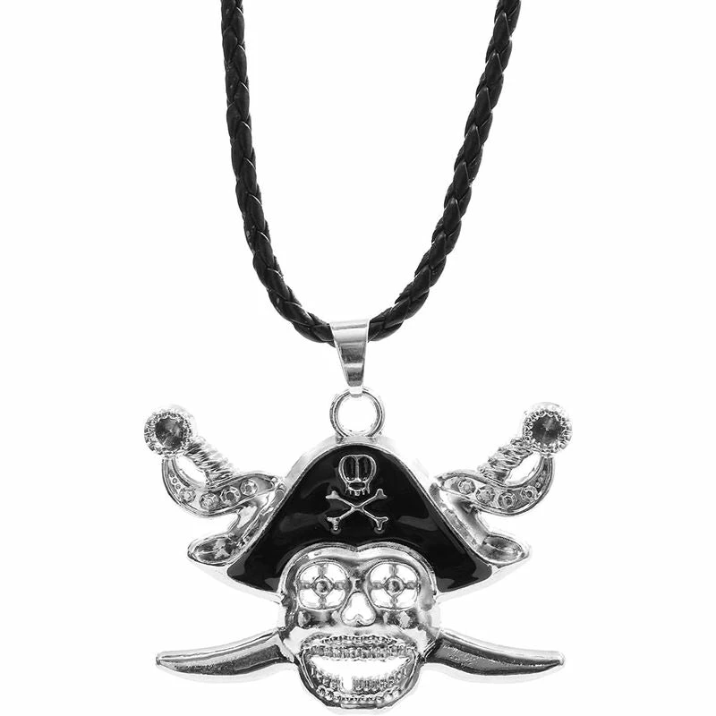 Blue Panda Pirate Skull And Crossed Swords Necklace With Cord (19 In, Silver) 6 Blue Panda Pirate Skull And Crossed Swords Necklace With Cord (19 In, Silver)