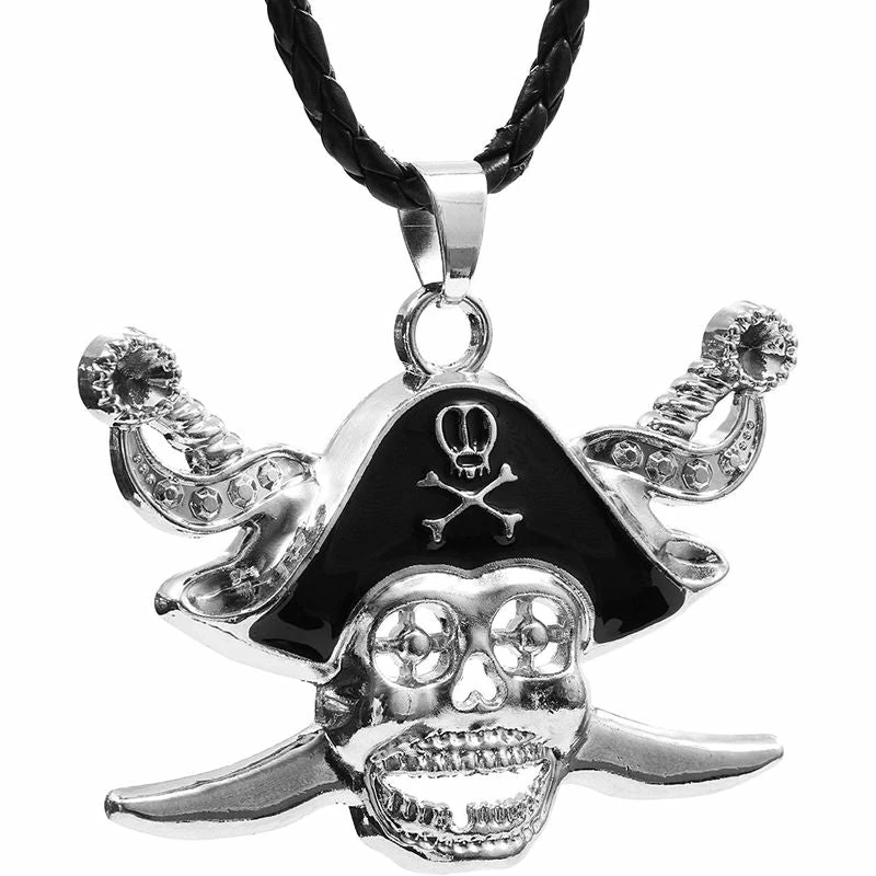 Blue Panda Pirate Skull And Crossed Swords Necklace With Cord (19 In, Silver) 7 Blue Panda Pirate Skull And Crossed Swords Necklace With Cord (19 In, Silver)