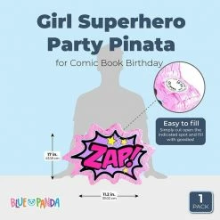 Blue Panda Girl Comic Book Hero Pink Party Pinata For Comic Book Birthday (17 X 11.2 X 3 Inches) Decorations