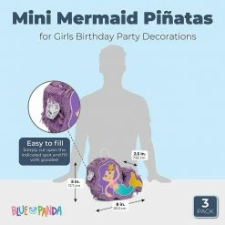 Blue Panda Mini Mermaid Piñatas For Girls Birthday Party Decorations (8 X 5 X 2.5 In, 3 Pack) Special Occasions