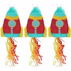 Blue Panda Special Occasions Mini Rocket Ship Pull Piñatas For Outer Space Party (8 X 5.9 X 2.5 In, 3 Pack)