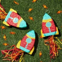 Blue Panda Special Occasions Mini Rocket Ship Pull Piñatas For Outer Space Party (8 X 5.9 X 2.5 In, 3 Pack)
