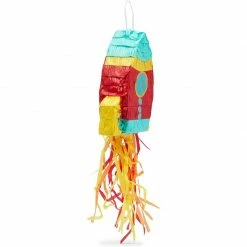 Blue Panda Special Occasions Mini Rocket Ship Pull Piñatas For Outer Space Party (8 X 5.9 X 2.5 In, 3 Pack)