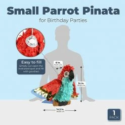 Blue Panda Small Parrot Pinata For Pirate Birthday Party (14.5 X 14 X 6 In)