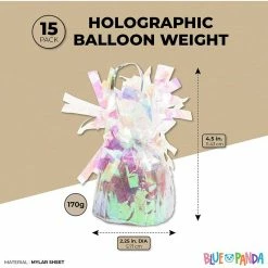 Blue Panda Holographic Balloon Weights For Birthday Party Decor (6 Oz, 4.5 In, 15 Pack) Balloons