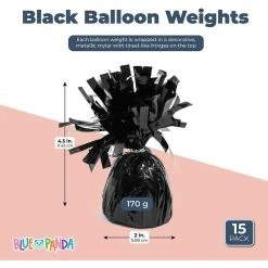Blue Panda Balloons Black Balloon Weights For Birthday Party Decorations (6 Oz, 4.5 In, 15 Pack)