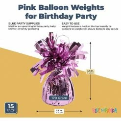 Blue Panda Pink Balloon Weights For Birthday Party Decorations (6 Oz, 4.5 In, 15 Pack)