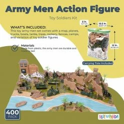 Blue Panda Army Men Action Figures Set With Map, Includes Carrying Tote For Easy Clean Up (400 Pieces)