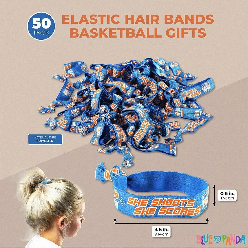 Blue Panda Basketball Hair Ties Or Bracelets, Elastics, She Shoots, She Scores!' (50 Pack) 4 Blue Panda Basketball Hair Ties Or Bracelets, Elastics, She Shoots, She Scores!' (50 Pack)