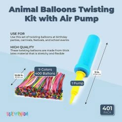 Blue Panda Animal Balloons Twisting Kit With Air Pump (9 Colors, 401 Pieces)