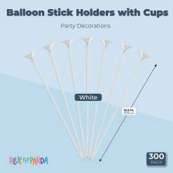 Blue Panda Balloons White Balloon Stick Holders With Cups, Party Decorations (300 Pack)