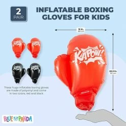 Blue Panda Sports Inflatable Boxing Gloves For Kids (15 X 20.5 In, Black, Red, 2 Pairs)