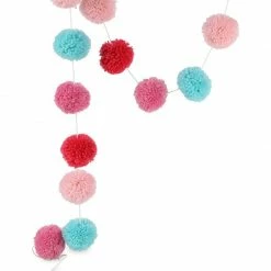 Blue Panda Wool Pom Pom Garland Decor For Birthday Party (Pink, Mint, Red, 10 Feet) Decorations
