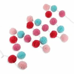 Blue Panda Wool Pom Pom Garland Decor For Birthday Party (Pink, Mint, Red, 10 Feet) Decorations