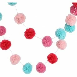 Blue Panda Wool Pom Pom Garland Decor For Birthday Party (Pink, Mint, Red, 10 Feet) Decorations